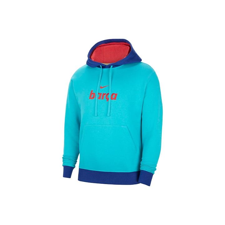 Nike FC Barcelona Soccer Training Fleece Hoodie Pullover Men Tops Blue CV8664-343