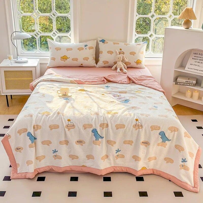 Cute Cartoon Printed Thin Blanket Summer Cooling Air Condition Quilt Single Double Bed Household Lightweight Comforter Bedspread