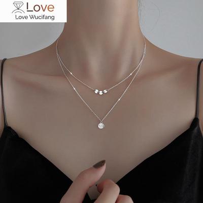 Necklace 925 Silver Chain for Women Sterling Silver Double-layer Round Bead Pendant Necklace Clavicle Chain Collar Jewelry