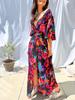 2023 Summer V-Neck Belted Print Long Dress