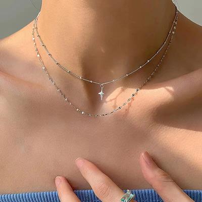 Women Cross Pendant Necklace Boho Double Layered Necklace For Women Gir