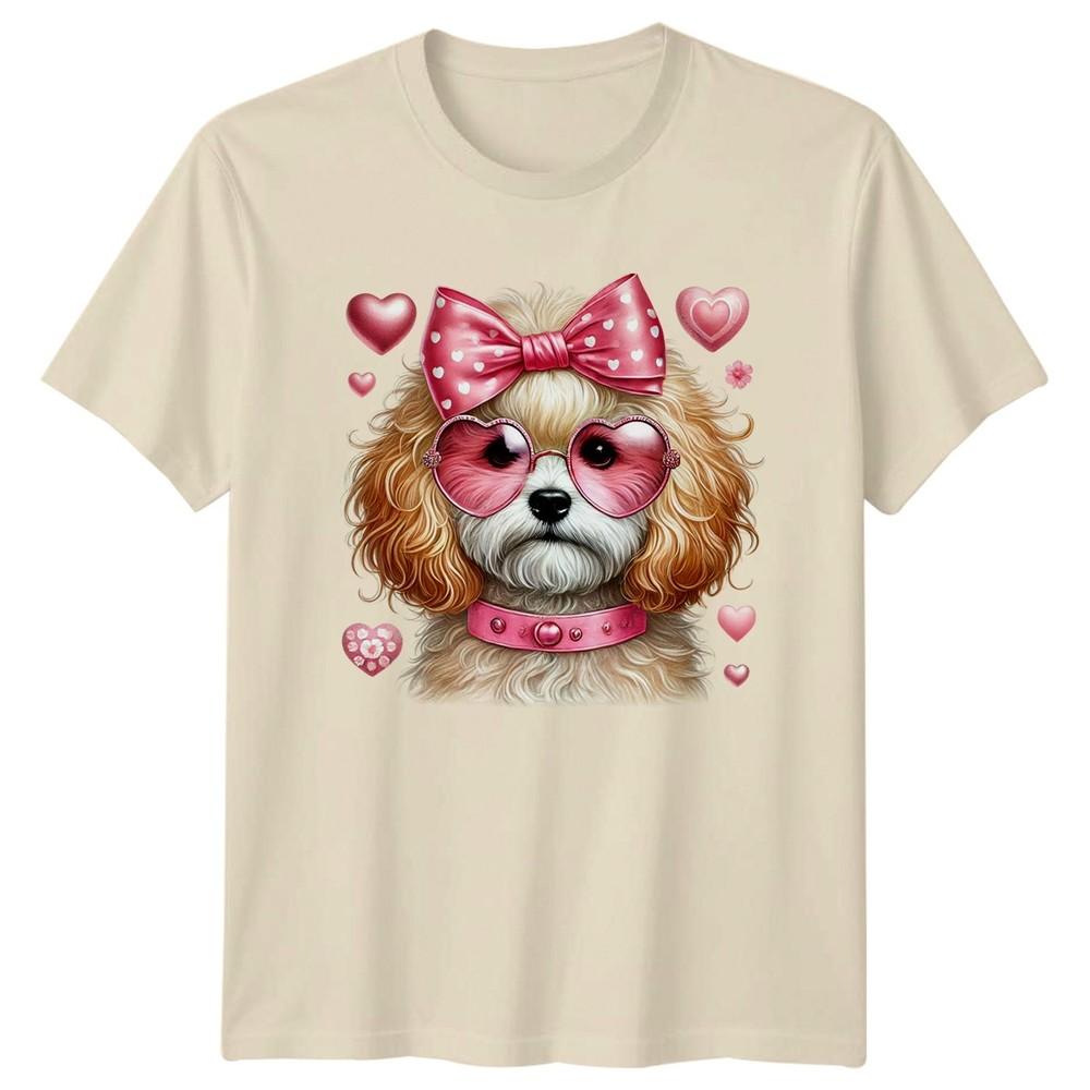 Cute Poodle Puppy Wearing Heart Unisexs TShirt Valentines Day