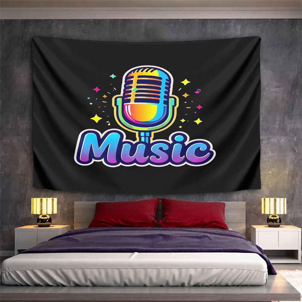 Colorful Retro Microphone Design Pattern Wall Hanging Tapestry Decorative Tapestry Home Decor for Bedroom and Living Room