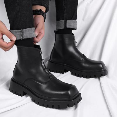 Botas masculinas de couro genuíno Altura do fundo grosso aumentando o estilo Lazer ao ar livre Moda festa Bonitos sapatos jovens adultos Quente