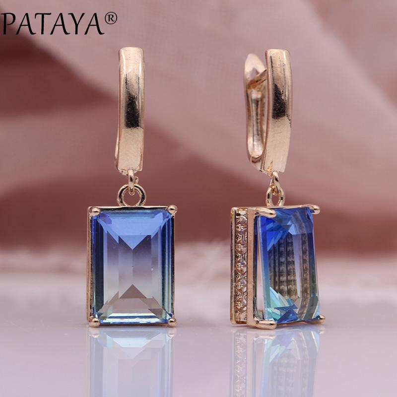 

PATAYA квадратные синие длинные серьги с градиентом, женские модные ювелирные изделия, турмалин, циркон, стеклянные висячие серьги