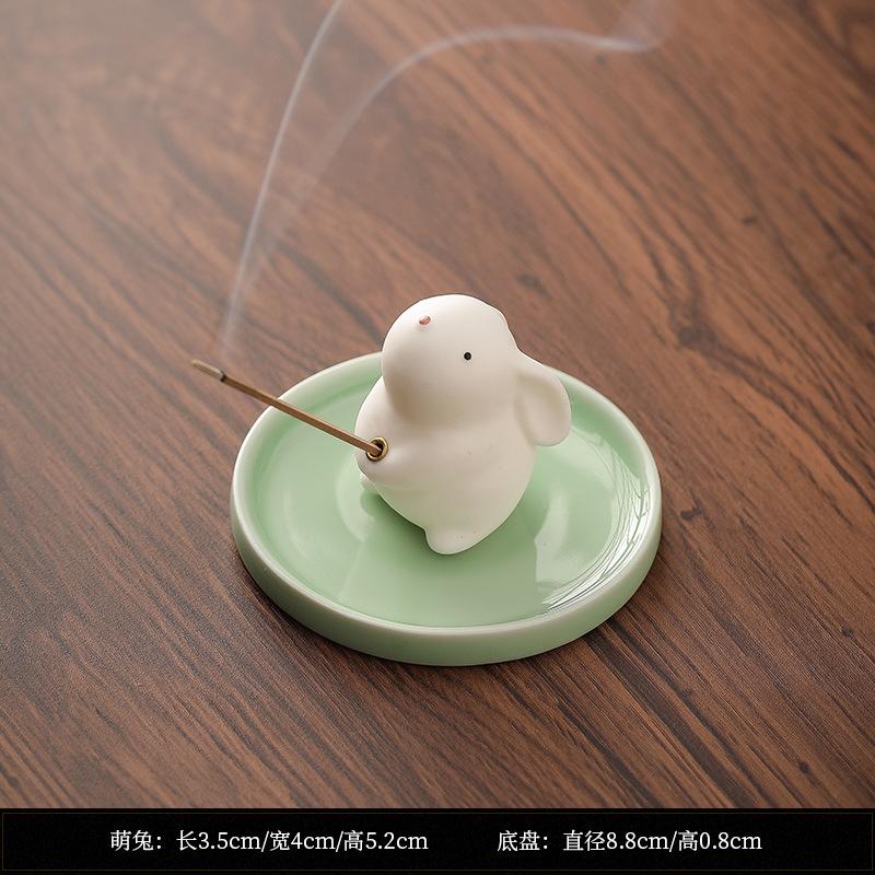 Adorable Bunny Rabbit Incense Holder Ceramic Cute Animal Decor for Home Aromatherapy Desk Zen Meditation Gift