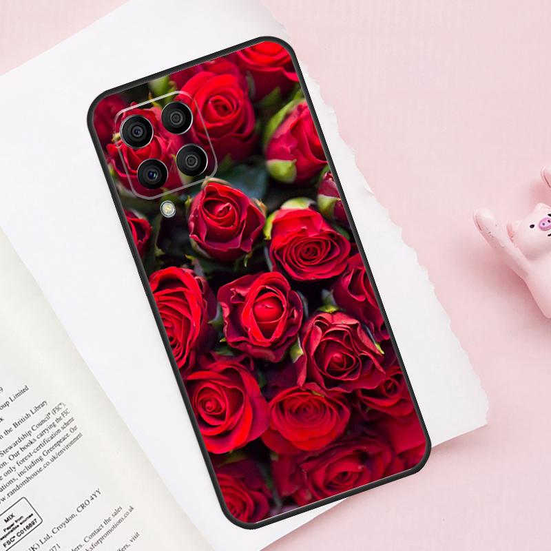 Red Rose Flower Case For Samsung Galaxy M51 M55 M35 M15 M56 M36 M16 M06 M13 M33 M53 M12 M32 M52 M14 M34 M54