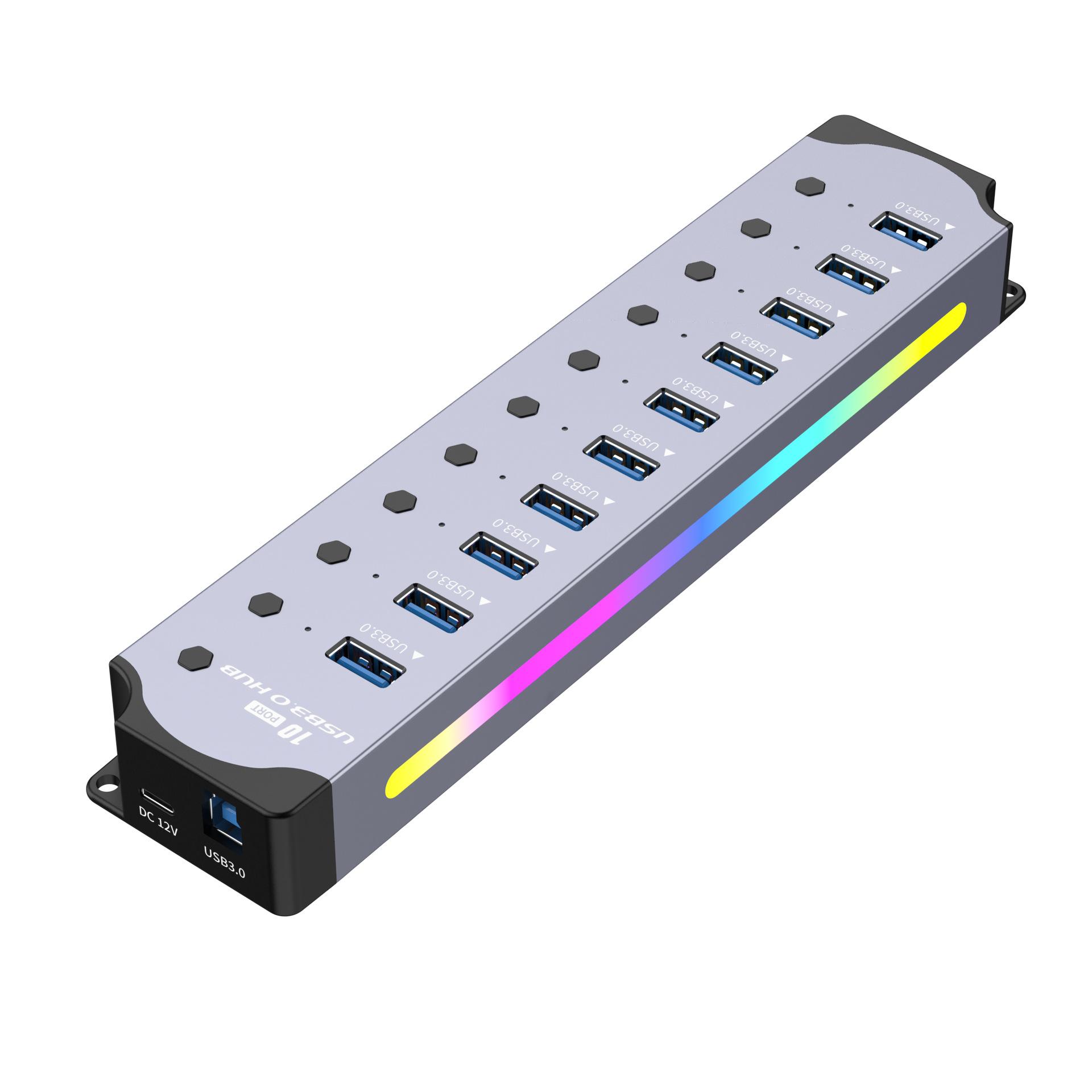 

Концентратор RGB USB HUB 3.0 Мультипортовий алюмінієвий сплав 3.0 Відгалужувальний кабель 10-port hub