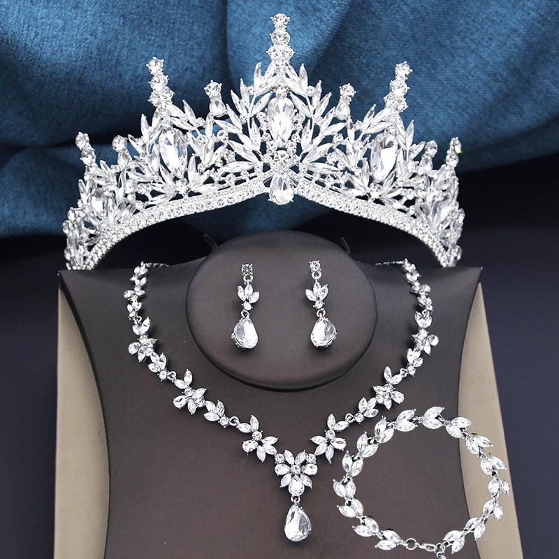 Bridal Tiaras Set 4 Pack Bridal Jewelry Sets for Women Prom Wedding Crown and necklace earrings Bracelets Costume Accessories