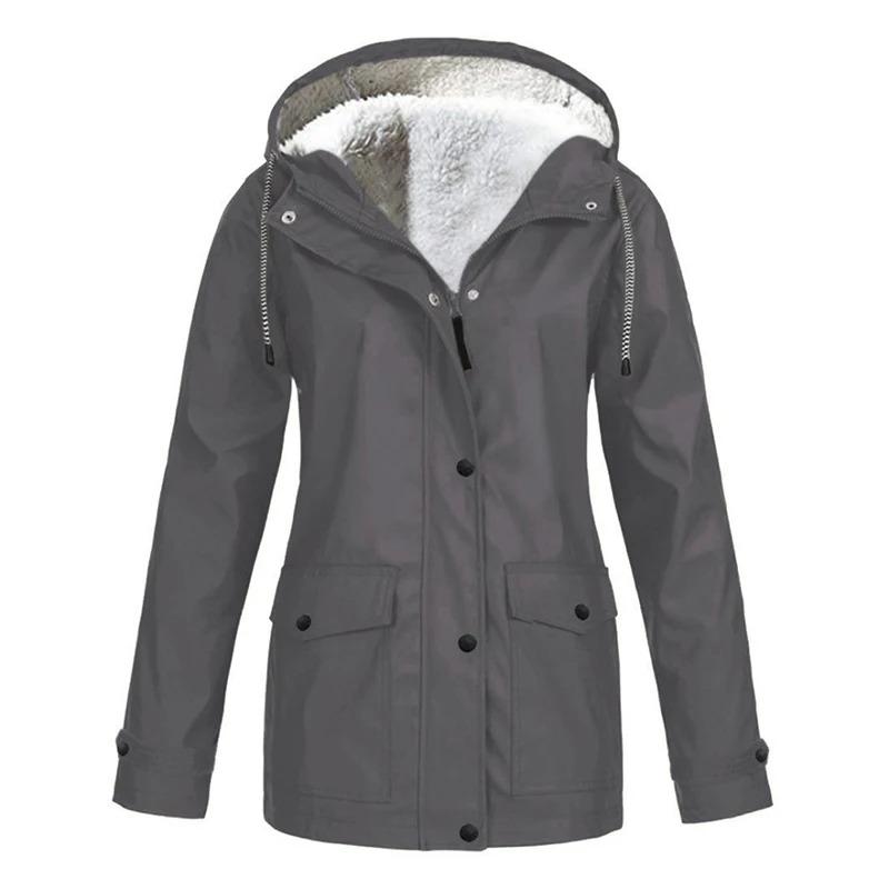 2026 Winter New Slim-fit Hardshell Jacket with Fleece Thickened Warm Women's Windproof Solid Color Coat