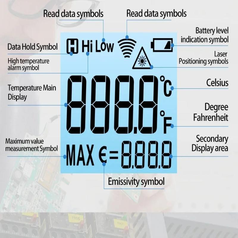 Professional ANENG TH202 Infrared Thermometer Non-contact -50℃~600℃ Digital Laser Temperature Meter LCD Display Portable  Pyrometer Point Gun Tester