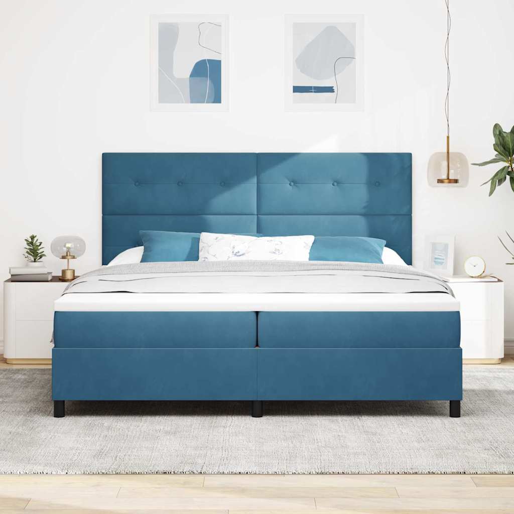 Box Spring Bed with Mattress Dark Blue 200 x 200 cm Velvet