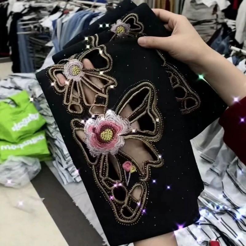 High-Waisted Cropped Flared Jeans Women With Embroidered Floral Detail Stretch Cotton Denim 2026