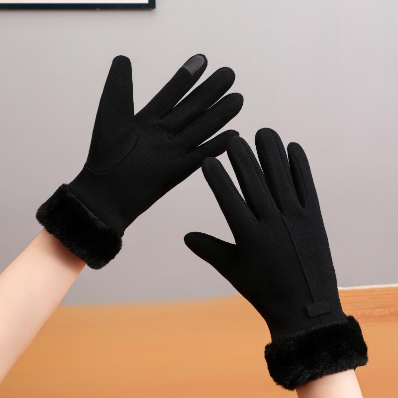 Winter Women'S Warm Gloves Have Windproof And Cold Resistant Properties, Thick Fur Lining, And Touch Screen Gloves