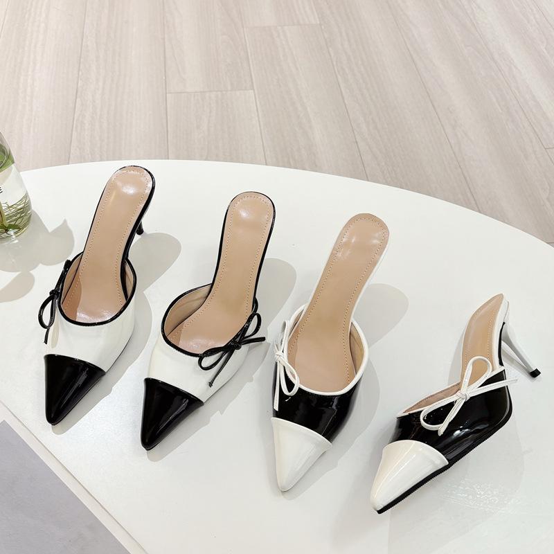 Women's shoes wear spring sweet bow high heel cool slippers lazy pedal high heels slippers