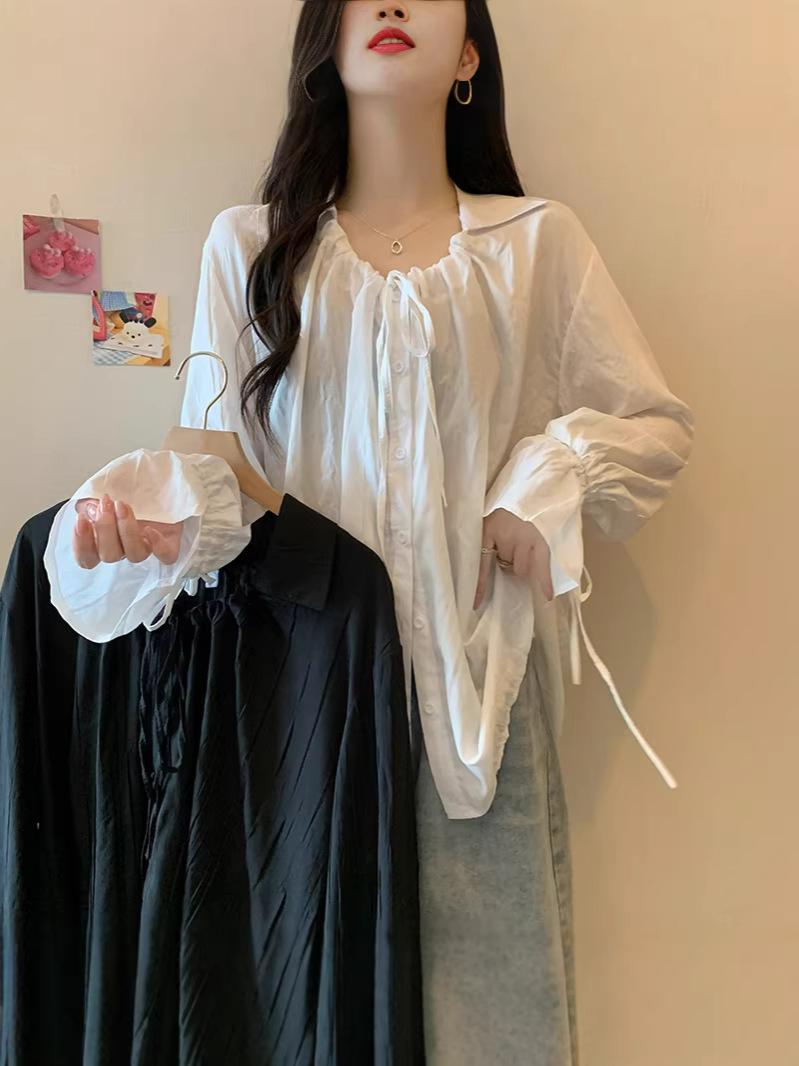 Women s Plus Size Spring Drawstring Loose French Top XXXXL чёрный