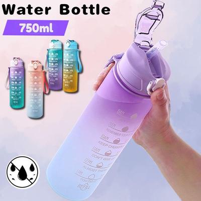 750ml sportovní láhev na vodu s kelímkem odolným proti úniku času s ukazatelem času Motivační přenosná láhev na vodu pro venkovní sporty Fitness bez BPA