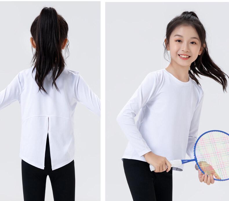 Girls' Quick-Dry Sports T-shirt: Breathable, Sweat-Wicking, Elastic, Ideal for Fitness and Yoga. Perfect for Spring and Autumn.