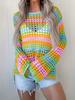 Spring New Style Patchwork Knit Sweater Loose Wide Color Import Style Crew Neck Striped Sweater