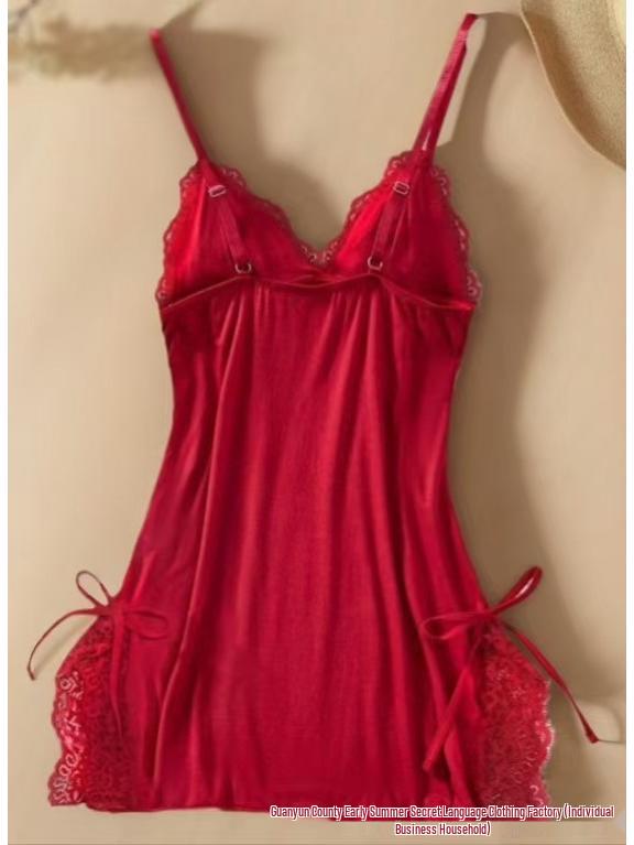 2025 New European & American Lingerie: Sexy Deep V Nightdress with Lace Slit and Straps