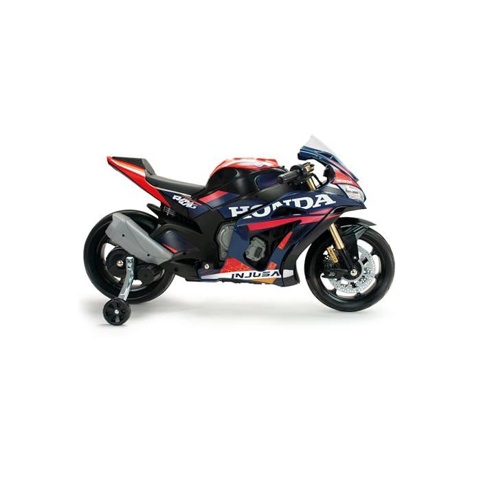 Moto électrique pour enfants - INJUSA - Honda Competition - 12V - Roues de soutien - Lumières et sons - MP3 intégré