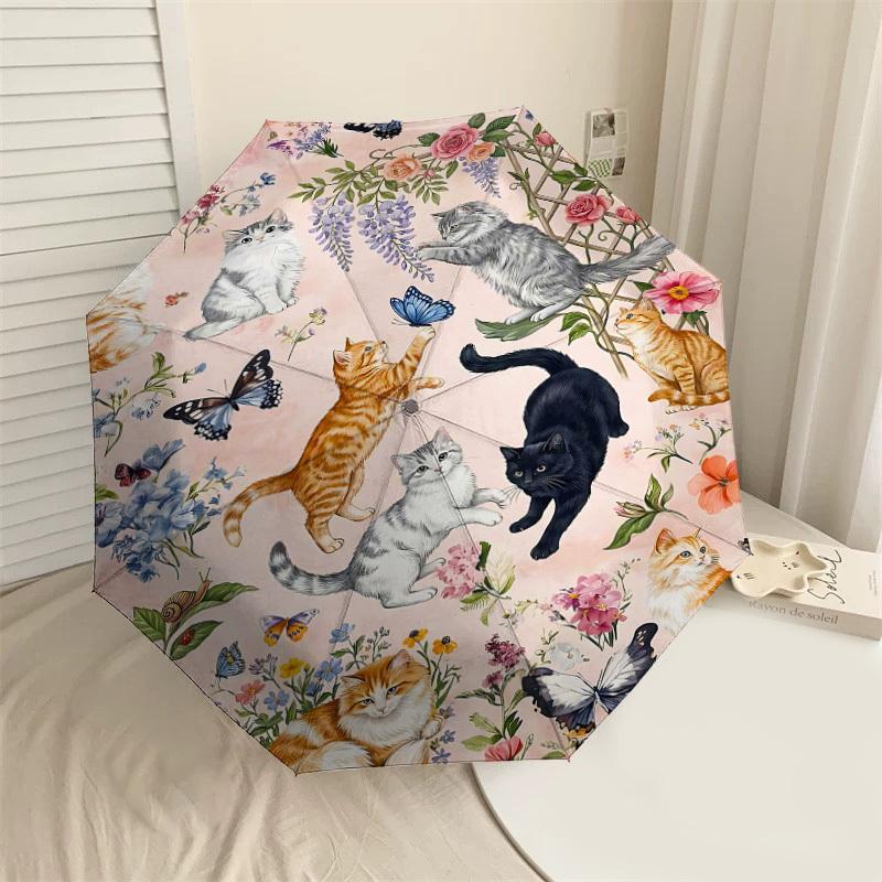 

1PC Cats Flowers Umbrella-8-Rib Reinforced Portable Folding Travel Suitable for All Seasons Outdoor Daily Use Is an Ideal Choice -K0386