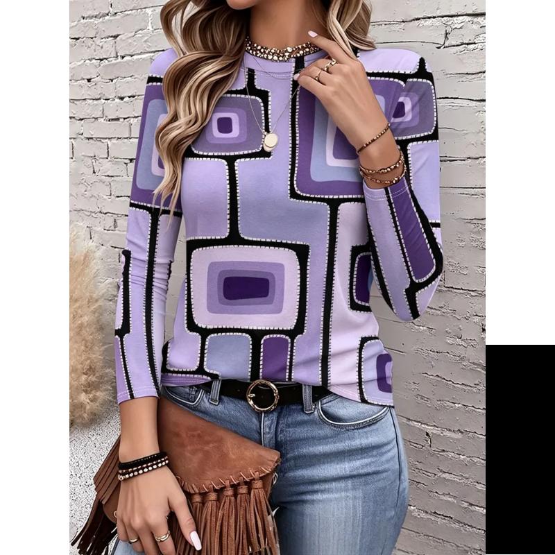 Crew Neck T-ShirtFashion Women's Crew Neck Long Sleeve 3D Casual Color Printing Casual Long Sleeve
