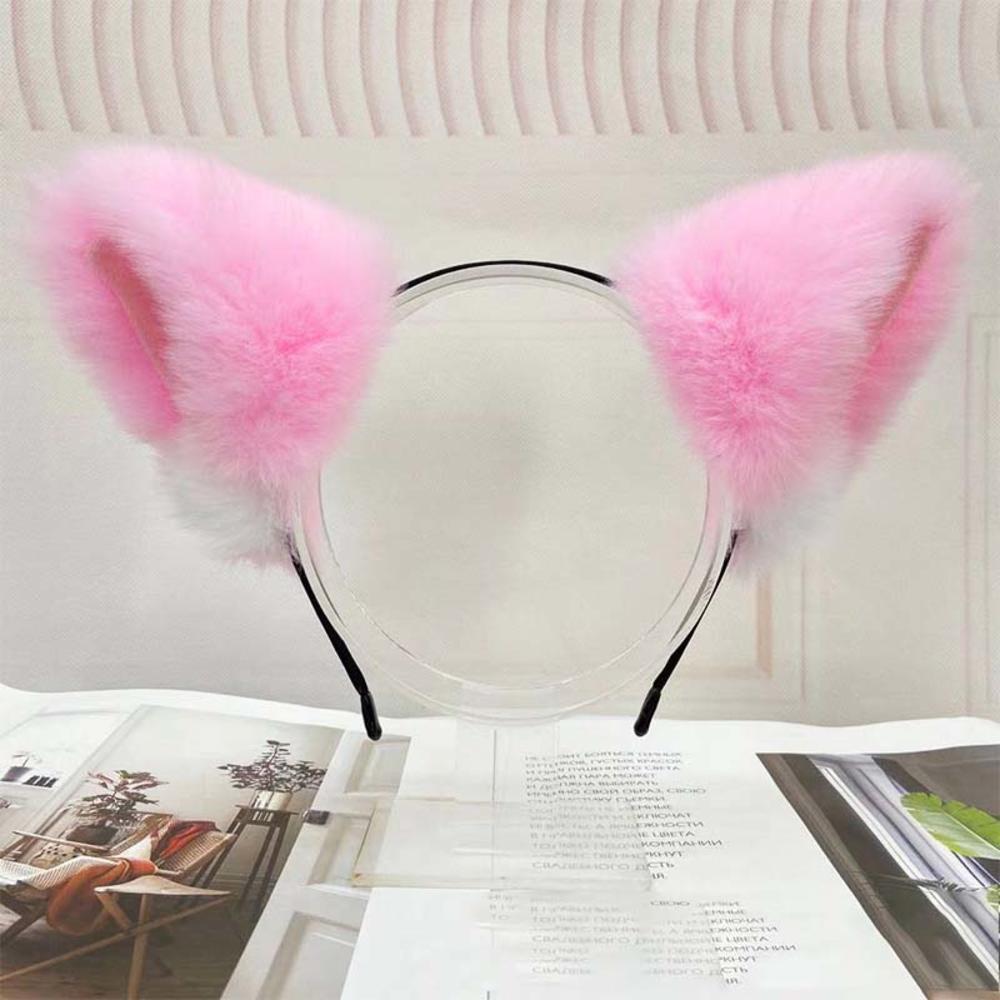 Cute Furry Cat Fox Ears Cosplay Anime Furry Headband - Pink and White