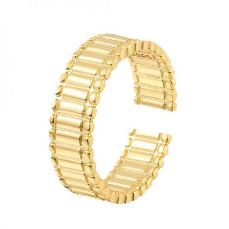 Adjustable Geometric Gear Ring Women Men Minimalist Vintage Style Gold Tone Open Band Jewelry