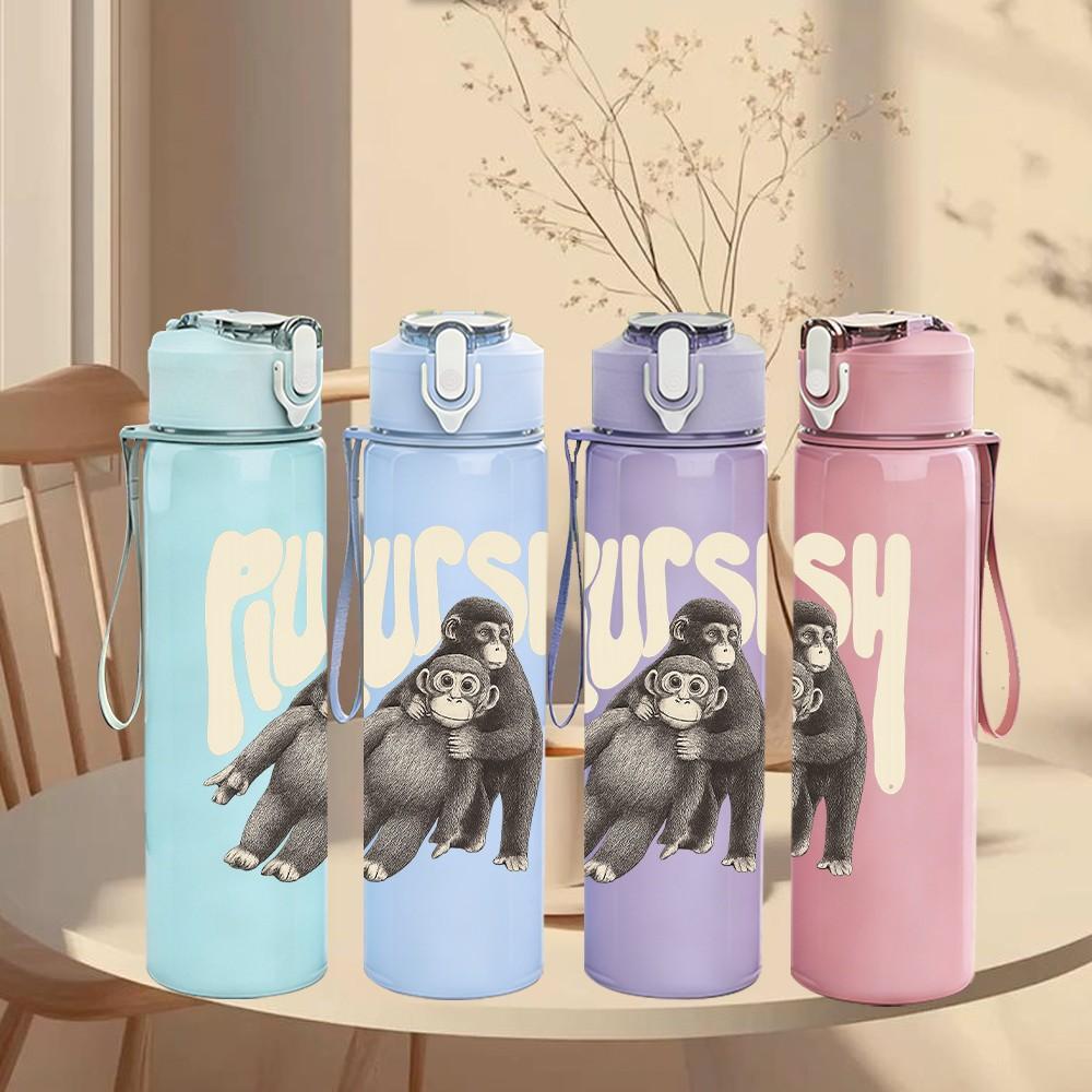 1PC Gorilla Grunge Text Design 750ml Color Plastic Sports Water Bottle Leakproof Flip Straw Lid Suitable for Sports Office Home Use