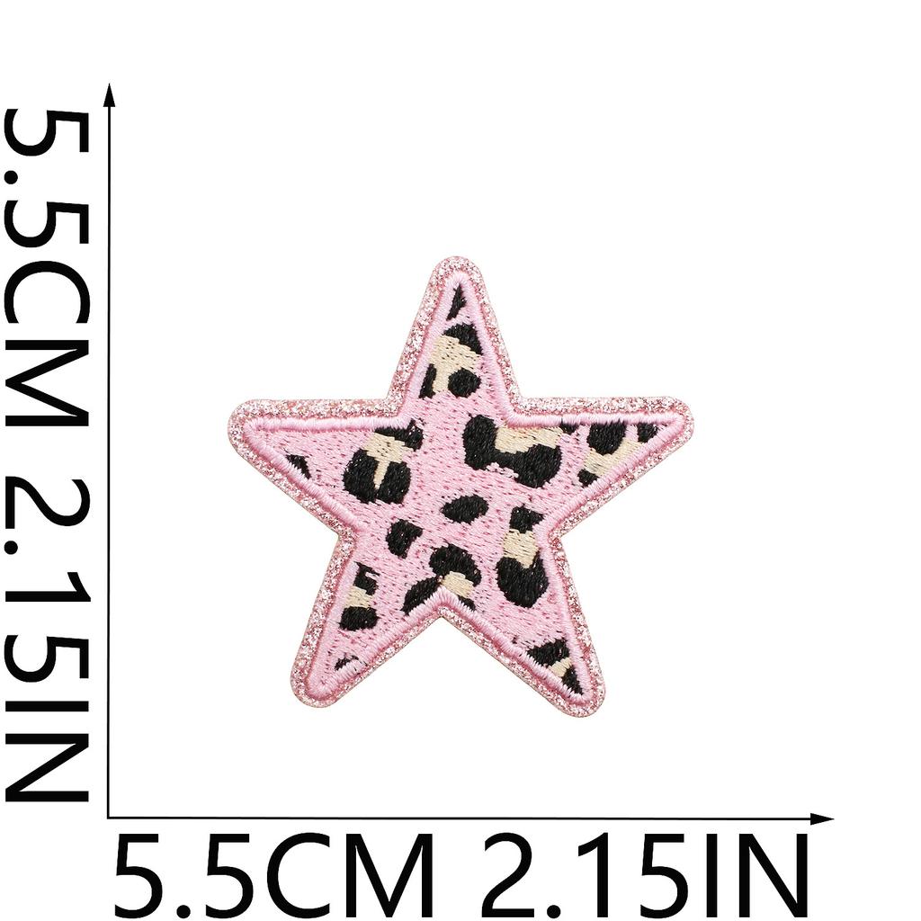 Leopard Print Embroidery Cloth Sticker Grit Leather Five-Pointed Star Patch Sticker Bag With Color Pattern Computer Embroidery Label