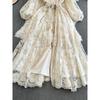 French Style Elegant Water Soluble Flower Hollow Embroidery Dress Pettiskirt Lace Waist Hugging Temperament Fairy Holiday Style Long Dress