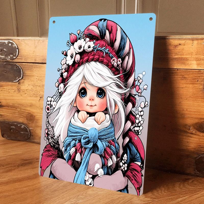 

1 piece of cute cartoon girl tin painting wall hanging, Nordic style children s room decorative painting, living room and bedroo (as the picture,20x30cm)
