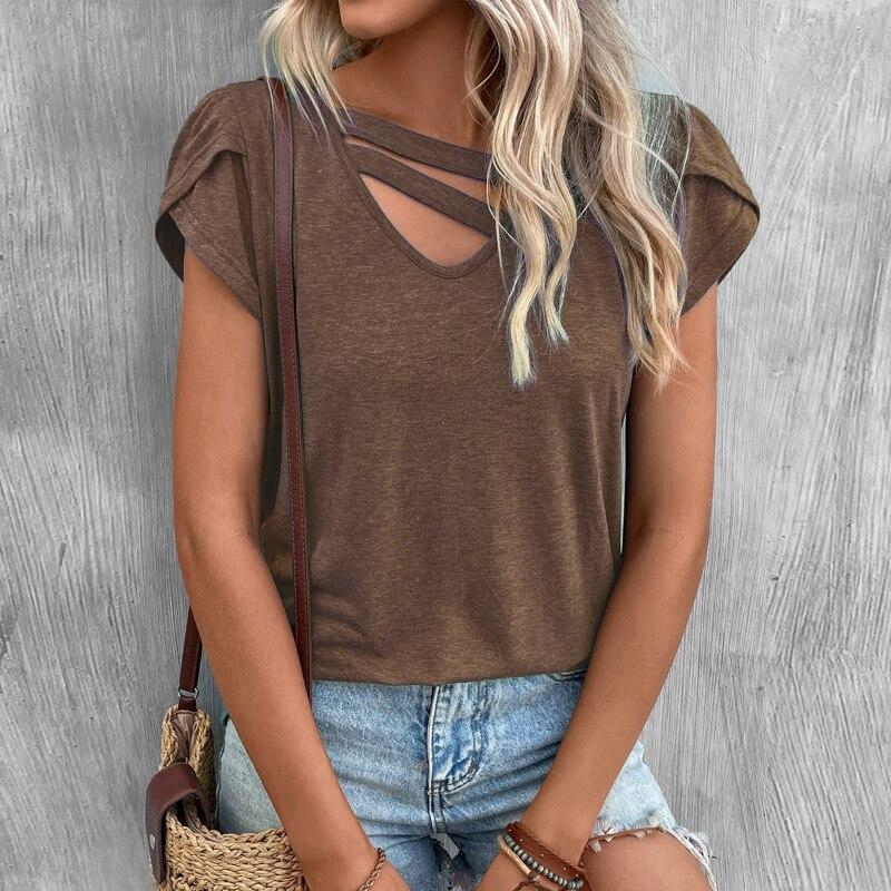 Fashion V-Neck Tops Sweet Casual Shirt Summer 2023 Petal Sleeve Blouse Female Loose Solid Shirt Women Blusas Elegant 26036