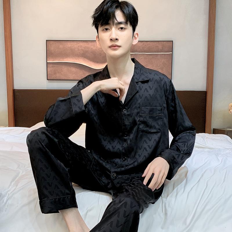 Jacquard Pajamas Suit Men Summer Ice Silk Shorts Sleepwear Set Thin Satin Loungewear Male Night Clothing