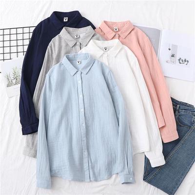 Pure Cotton Pointed Collar Long Sleeve Double Gauze Women's Shirt - Versatile Spring/Autumn Style