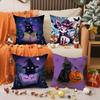Halloween Cartoon Cute Purple Cat Pillow Case Printing Pillowcase Living Room Sofa Cushion Cover Bedroom Room Decor