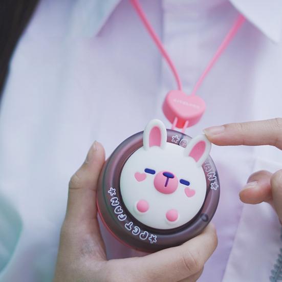 Hanger Fan Mini Portable Round Palm-Sized Fan with Built-in Lanyard Cartoon Animal Design Multi-Speed Adjustable Cooling