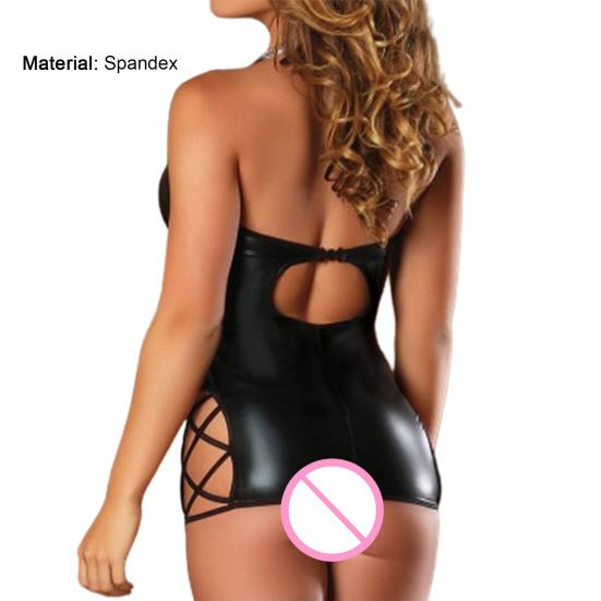 Lady Pajamas Bandage Elastic Faux Leather Sexy Night Dress