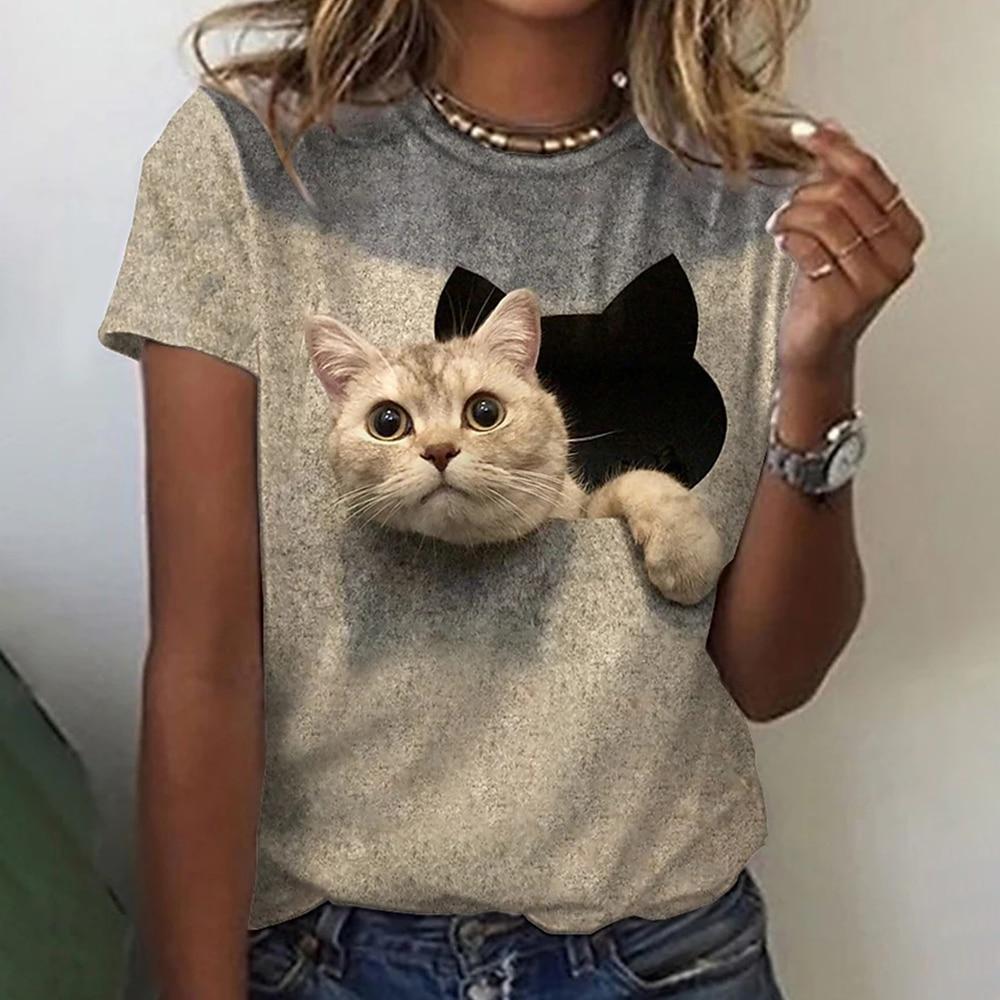 Mode frauen T-shirt 3D Kawaii Katze Gedruckt Kurzarm Trend T-shirt Casual Oansatz Lustige Top frauen Super Locker sitzen