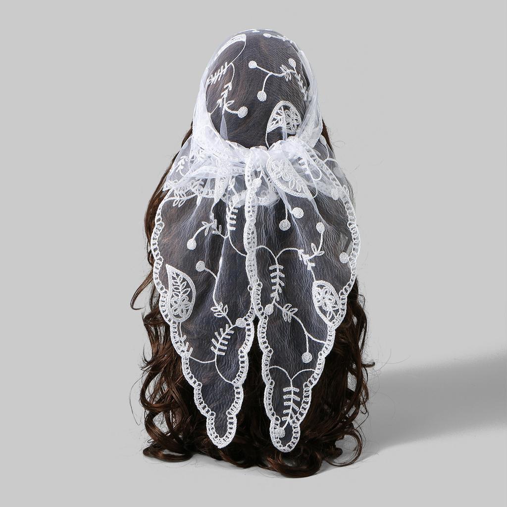 Eleganter Spitzenschal Aushöhlmuster Stickerei Foulard Bandana Einfarbig Dreieckstuch Dünne Vintage Taschentücher für Haare Frau