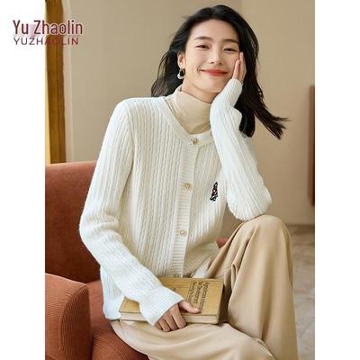 YUZHAOLIN Women's Embroidered Thick Knitted V-Neck Cardigan