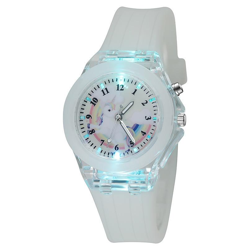 Cartoon Unicorn Watch, Primary School Children S Luminous Luminous Silicone Quartz Watch