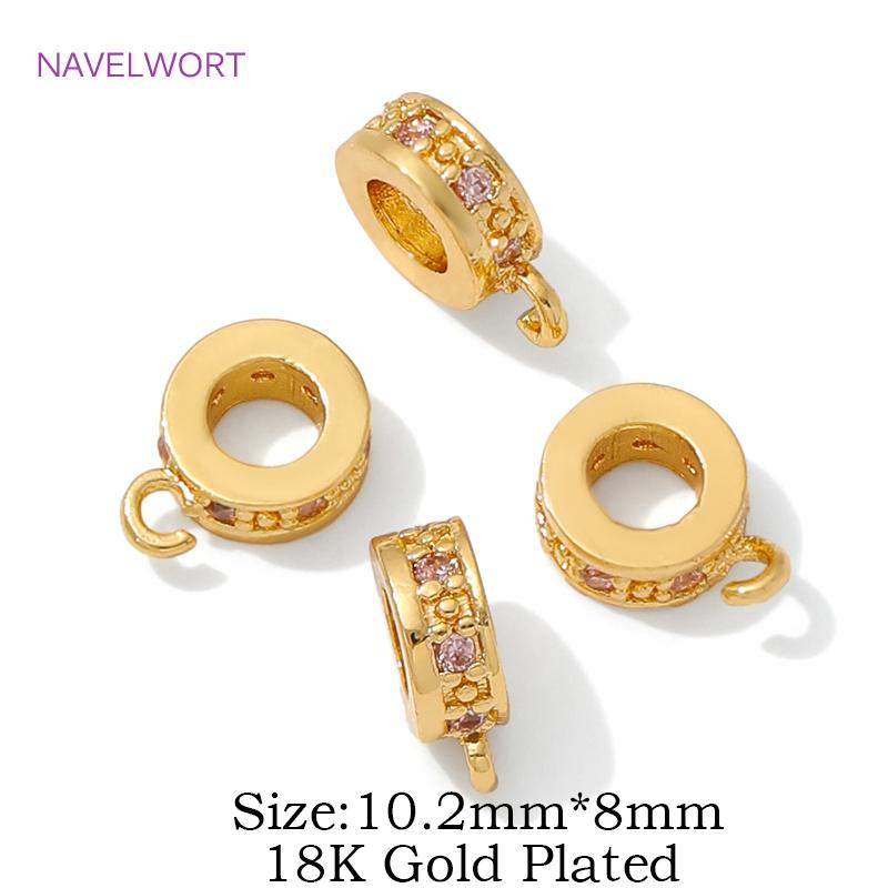 18K Gold Plated Inlaid Zircon Tube Pendant Bail Brass Pendant Connectors Bail Clasps For DIY Necklace Jewelry Making Accessories