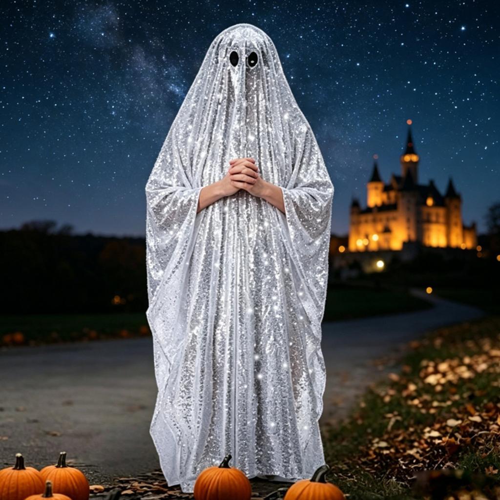 Halloween Paillettenumhang mit zwei Augen, Kostümumhang für Kostümparty für Erwachsene