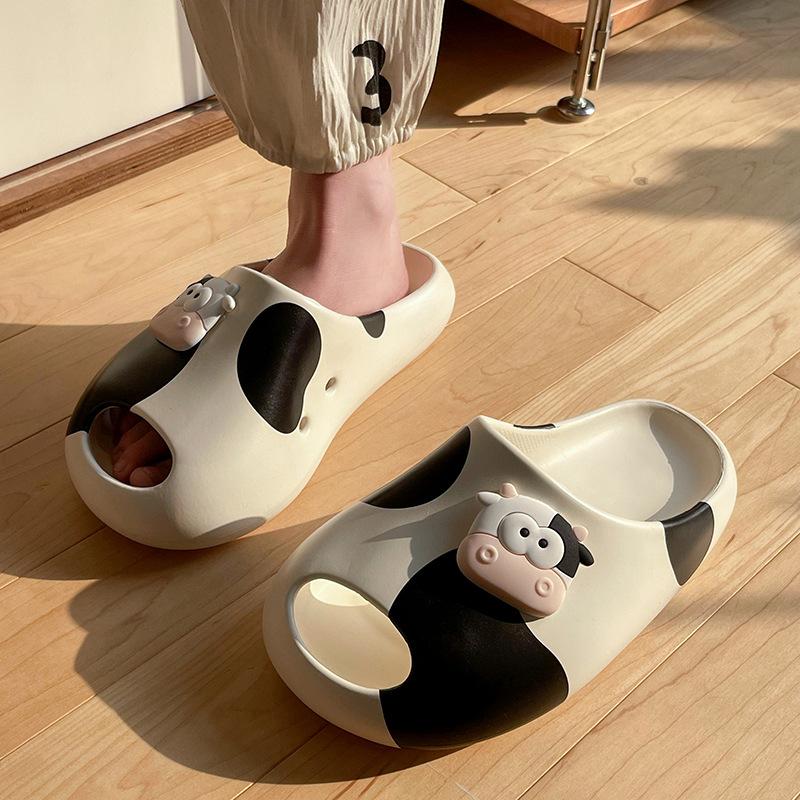 

Fashion Slippers Women Cute Cartoon Cow Indoor Platform Home Bathroom Slippers Summer Thick Sole Anti-slip Shower Female Home Shoes 36-37 белый
