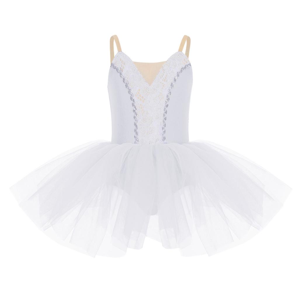Girls Sleeveless Adjustable Spaghetti Strap Front Lace Tutu Ballet Dance Dress