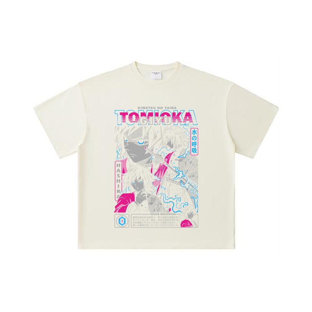 260 GSM Double Yarn 32 Count 100% Cotton Demon Slayer V10 Tomioka Print Unisex Heavy Cotton T Shirt