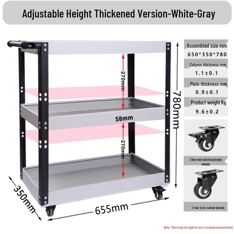 Adjustable 3-Tier Hand-Push Tool Cart for Auto Repair - Multi-Functional Mobile Workshop Storage.