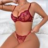 Dámská sexy krajková souprava podprsenky Květinová jednovrstvá podprsenka s kosticemi Nastavitelná tanga Sexy souprava spodního prádla